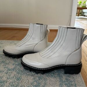 Rag and Bone Women's Shawn Chelsea Leather Pull On Ankle Combat Boots Shoe White